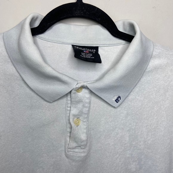 Ralph Lauren Polo Terry Cloth Polo Tee Sz Medium Light Blue/White VTG - Picture 2 of 7